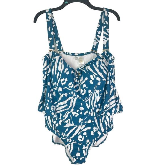 New Anne Cole Plus Size Tropical V-Wire Padded One Piece Swimsuit - Picture 1 of 13
